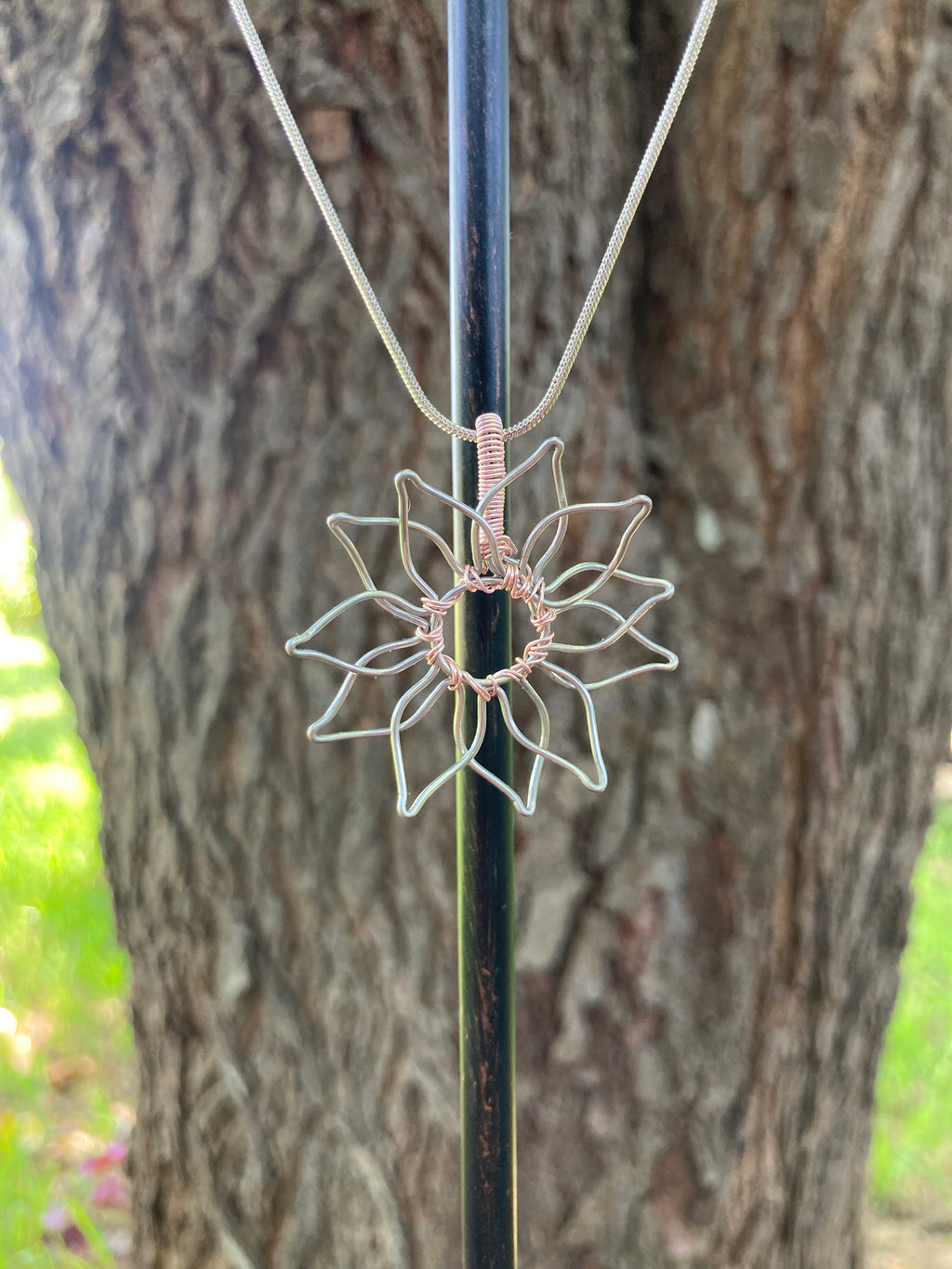 Pink and Silver Flower Necklace