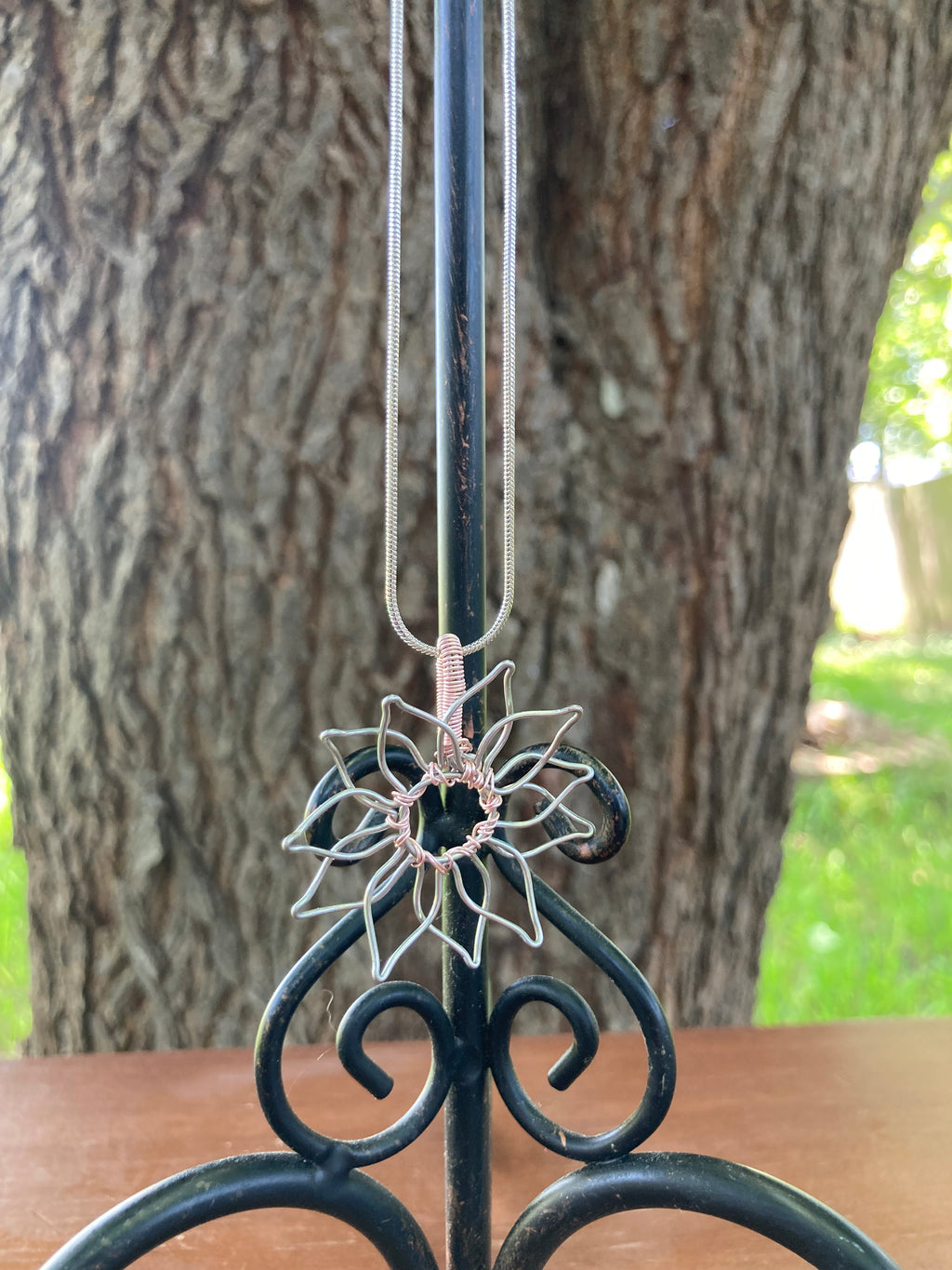 Pink and Silver Flower Necklace