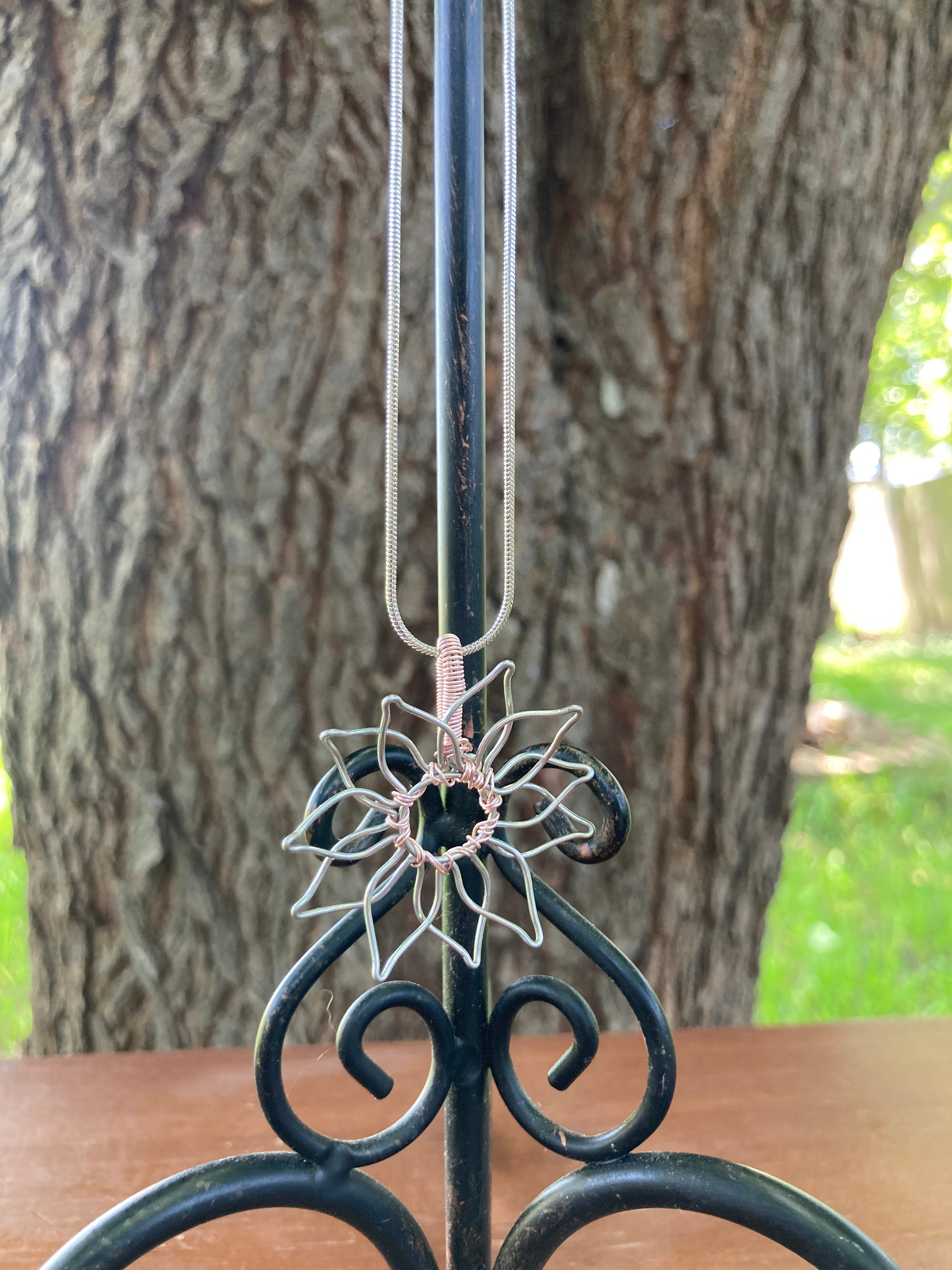 Pink and Silver Flower Necklace