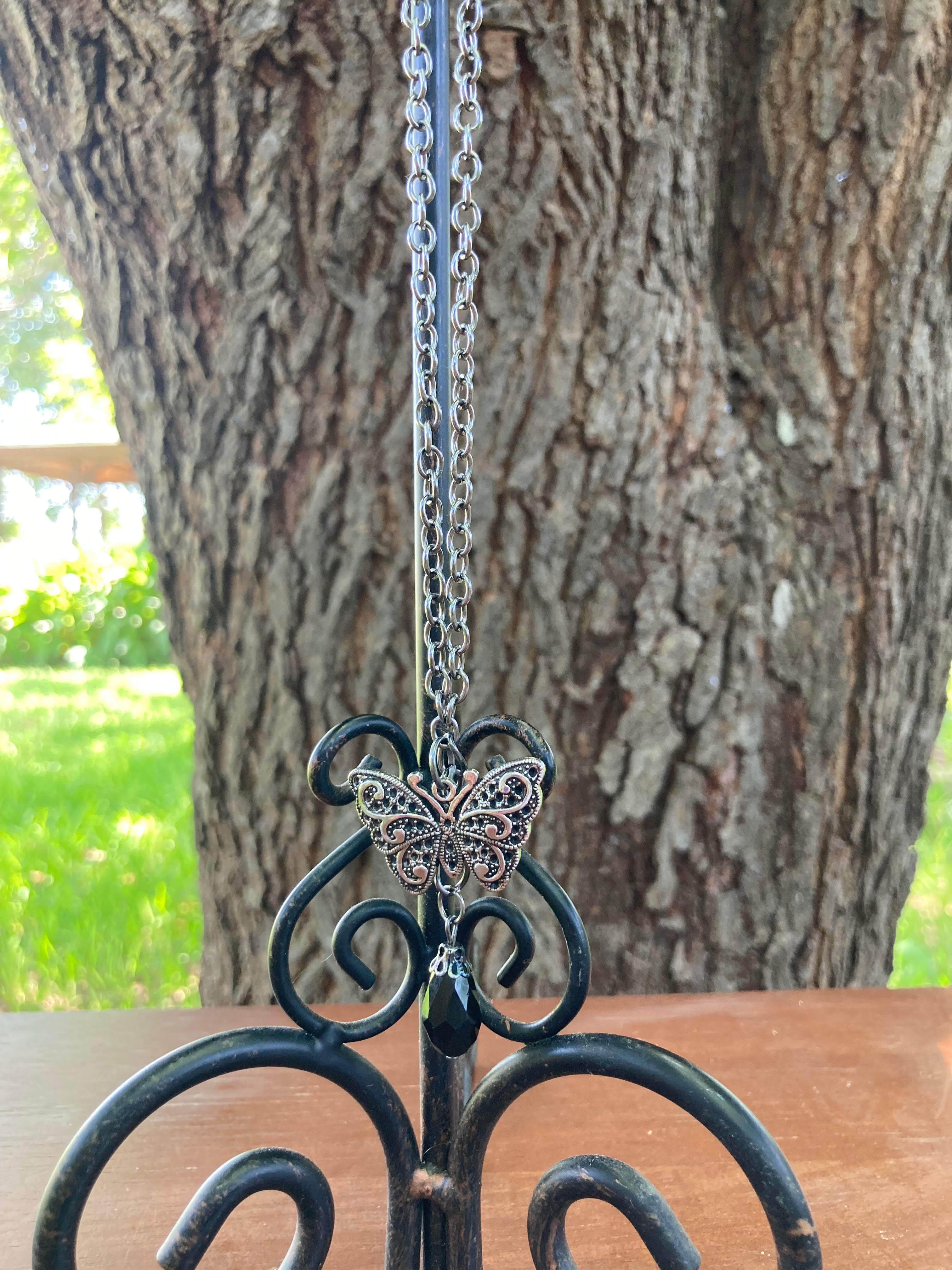 Butterfly and Stone Necklace